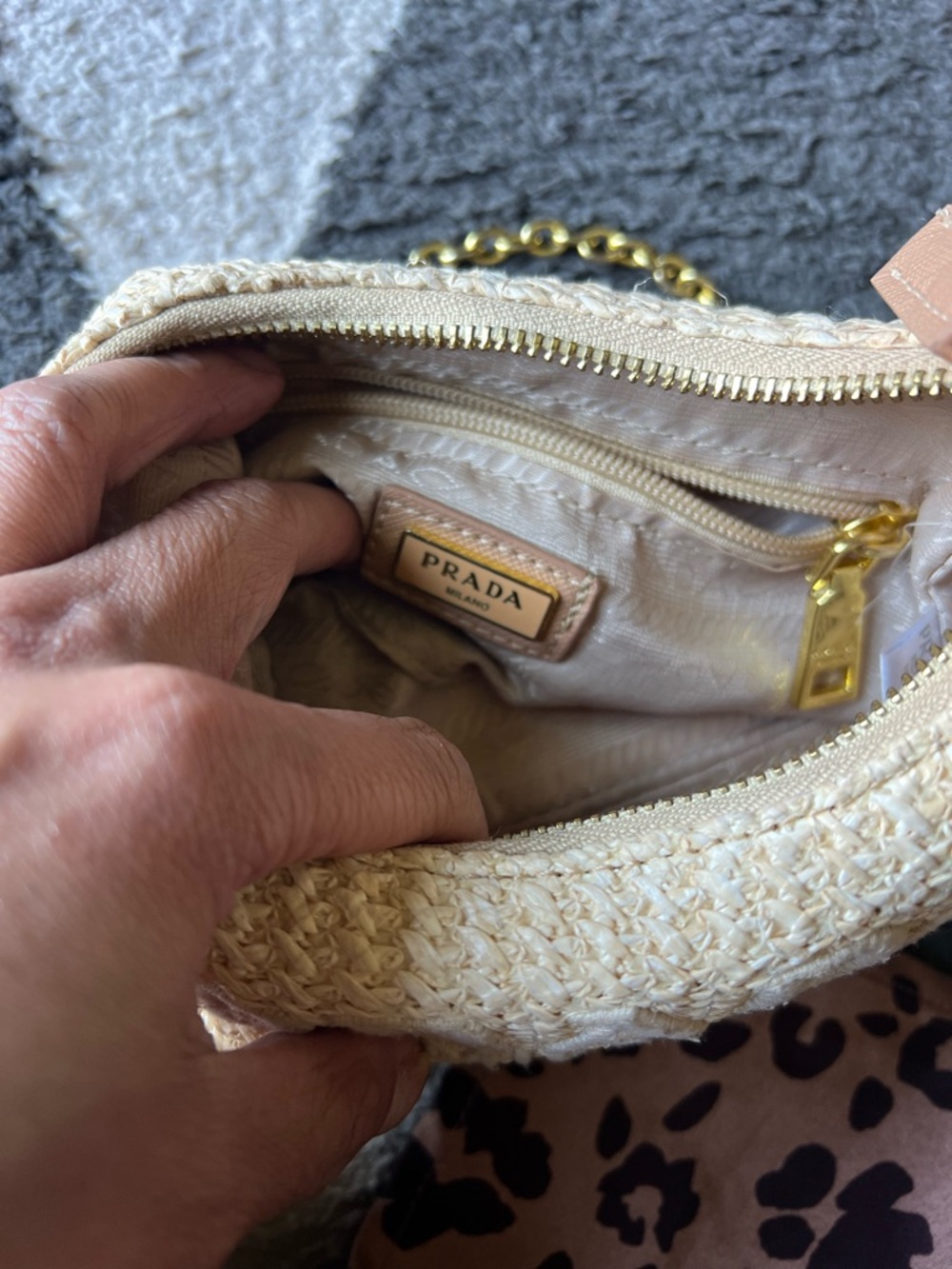 Prada Natural Beige Woven Crossbody Bag with Chain and Leather Strap - Picture 2 of 3
